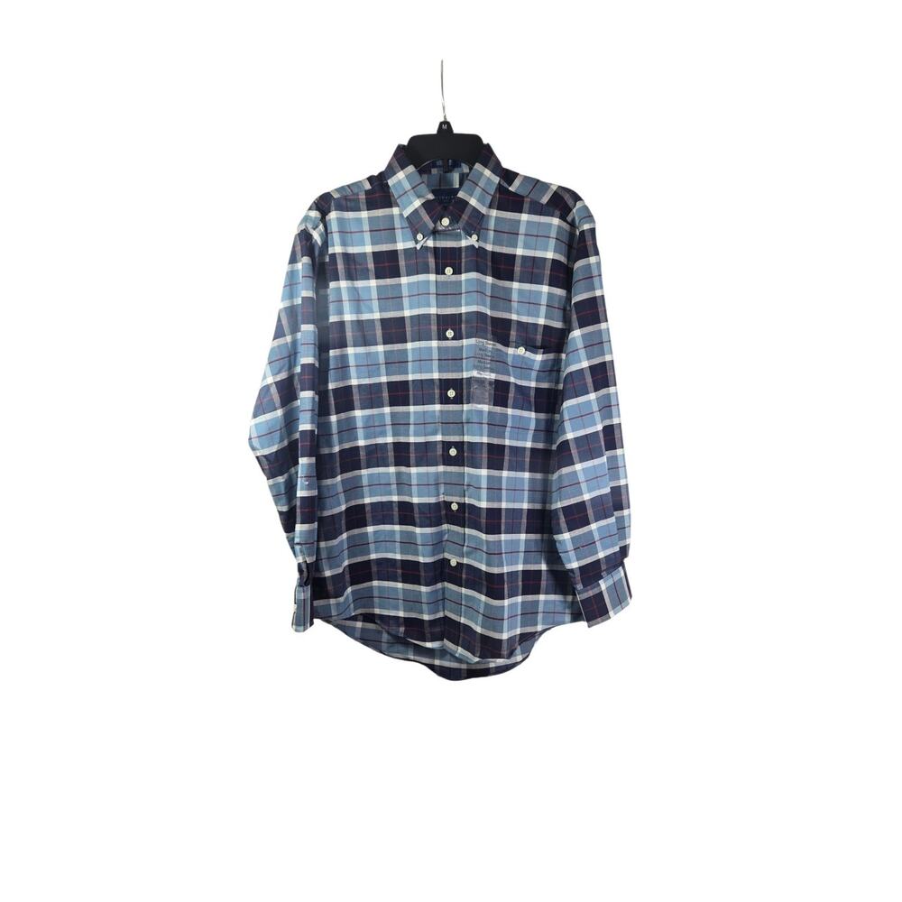 Towncraft NWT Men's wrinkle free long Sleeve Blue Plaid Shirt Button-Up Medium